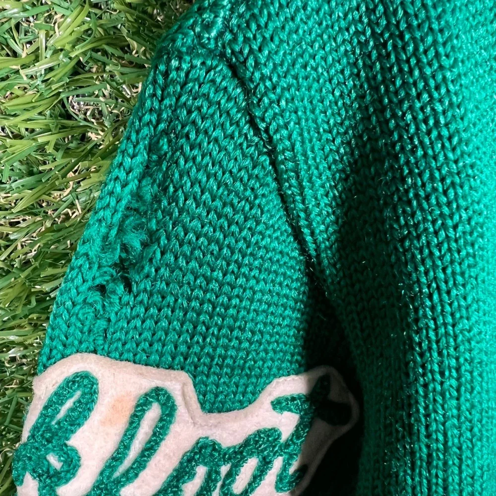 VTG Skookum Centralia Knitting Mills Green‎ Wool Varsity Cardigan Sweater S 60's